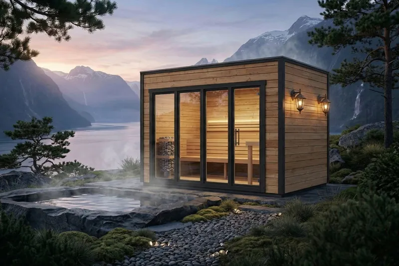 Moderne Gartensauna „Aurland” | 4 x 2 m von Hansagarten24